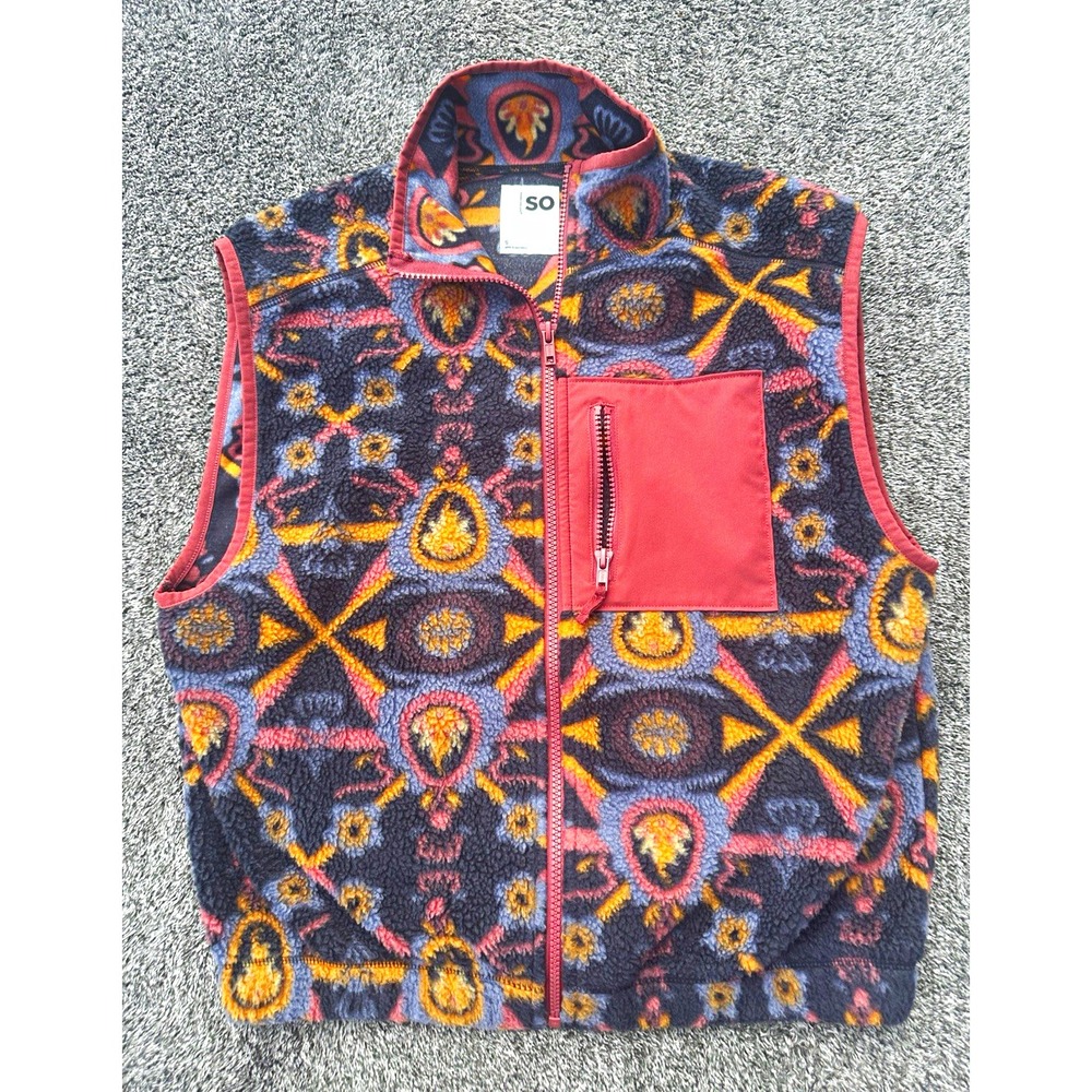 SO Womens Small Aztec Fleece Vest Full Zip Southwestern Tribal Sherpa Y2K